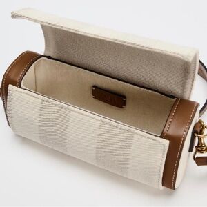 Zara Striped Tan and Brown Crossbody Bag